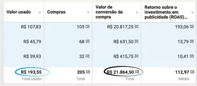 Gerenciador da Meta: R$ 193,55 investidos e R$ 21.864,50 em vendas na Black Friday